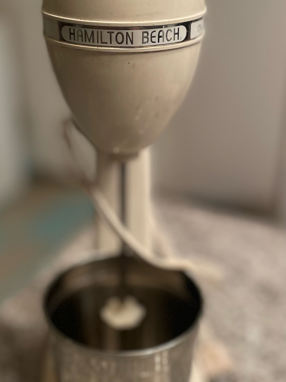 Vintage Hamilton Beach Cream Color Stand Milkshake Mixer with Stainless Cup